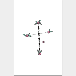 Crux (Southern Cross) Constellation Roses and Hearts Doodle Posters and Art